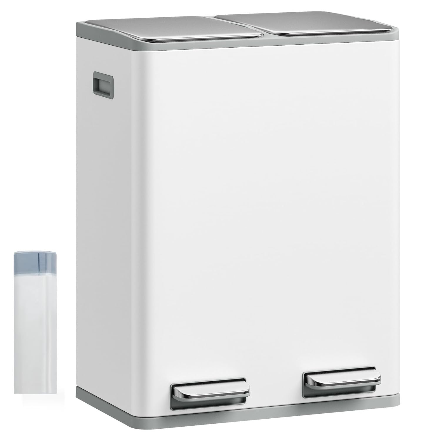 60L Double Kitchen Recycling Bin | 2 x 30L Stainless Steel Pedal Bin White
