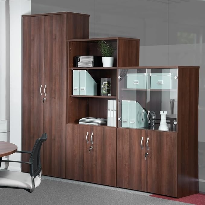 Grey Oak Office Cupboard 3 Shelves Lockable Double Door Storage Cabinet 144cm