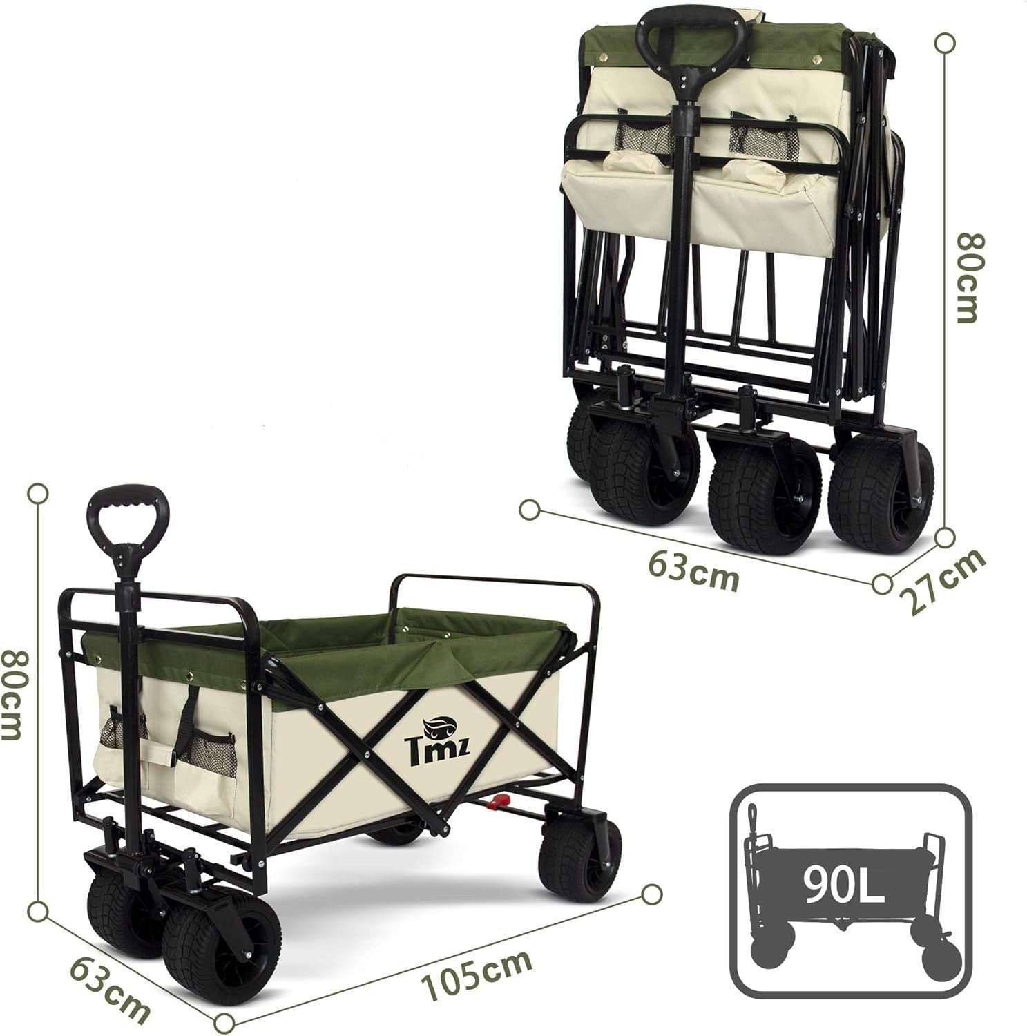 Collapsible All-Terrain Garden Wagon 90L Folding Utility Cart 265lb Capacity