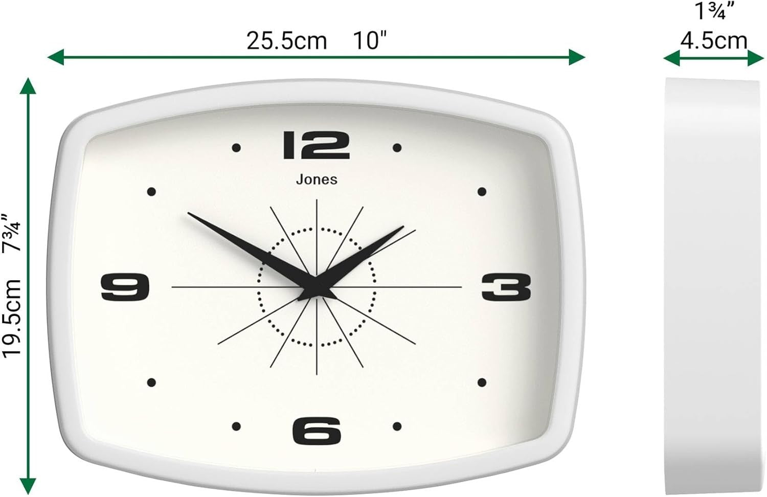 Retro 25cm Wall Clock Rectangle Silent White Modern Kitchen Living Room Decor