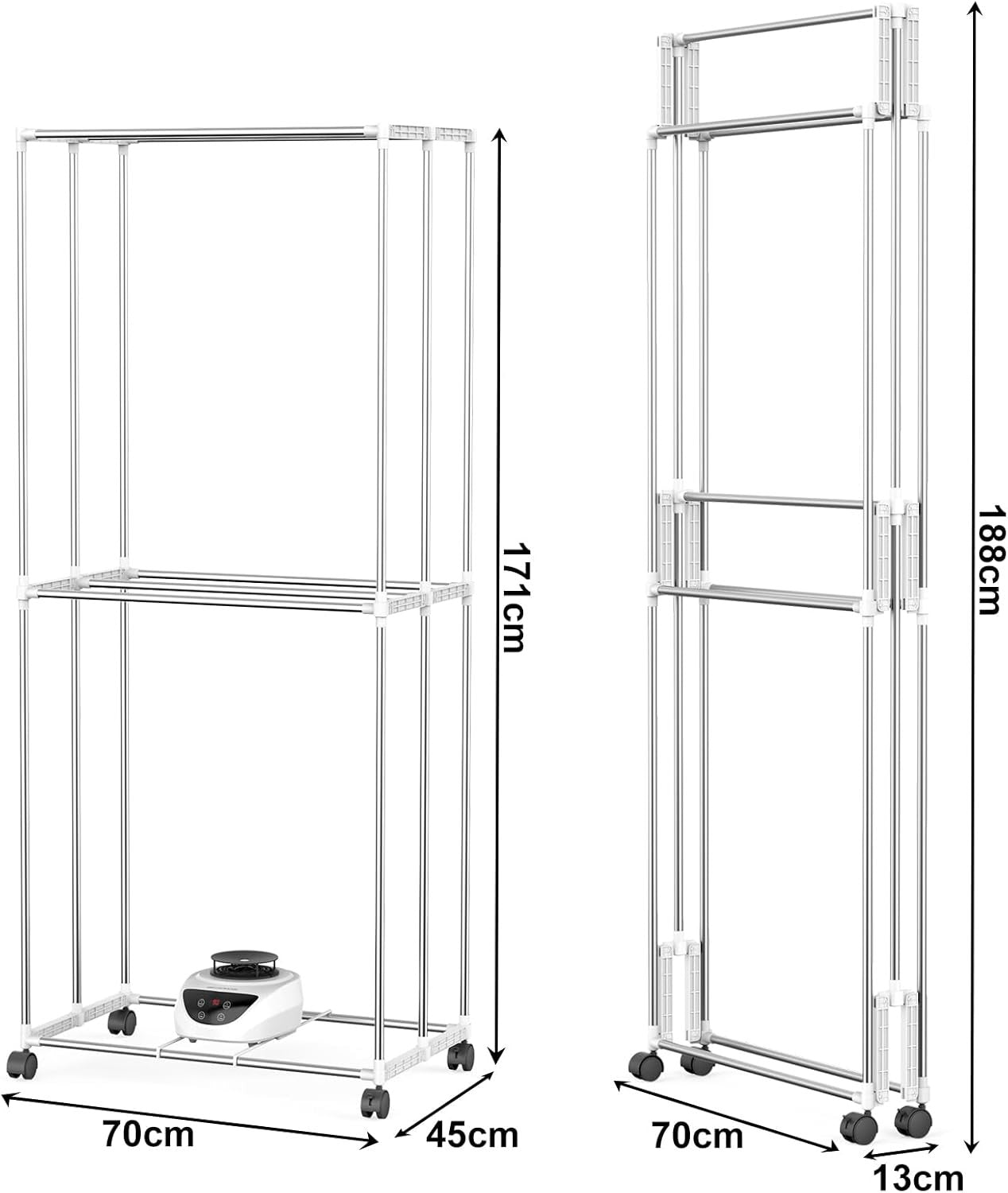 1500W Heated Clothes Airer with Cover & Timer Foldable Indoor Drying Rack
