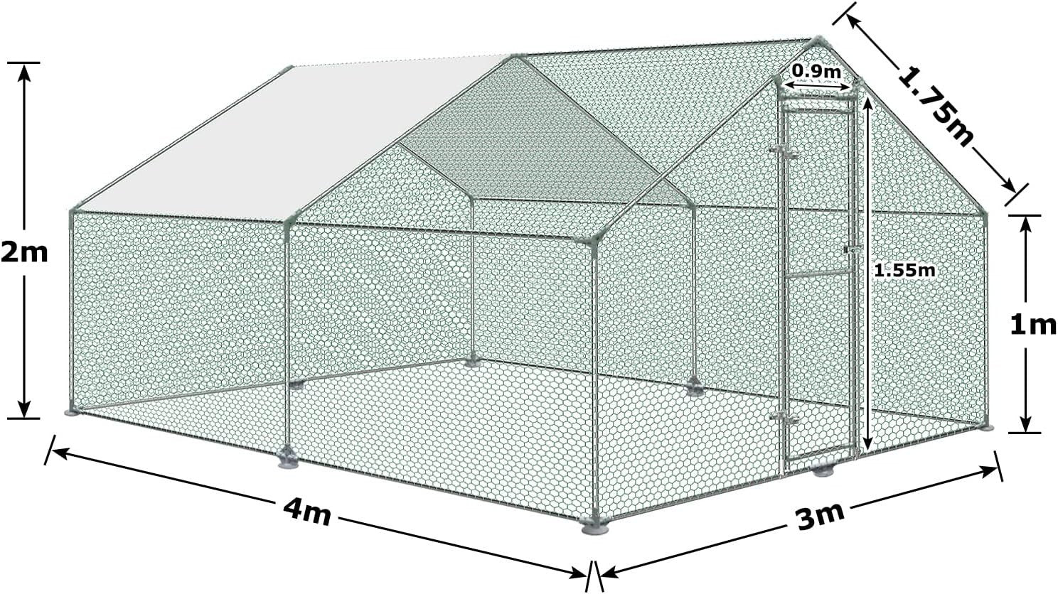Large Walk In Chicken Run 3x4x2m Galvanised Steel Outdoor Pet Enclosure