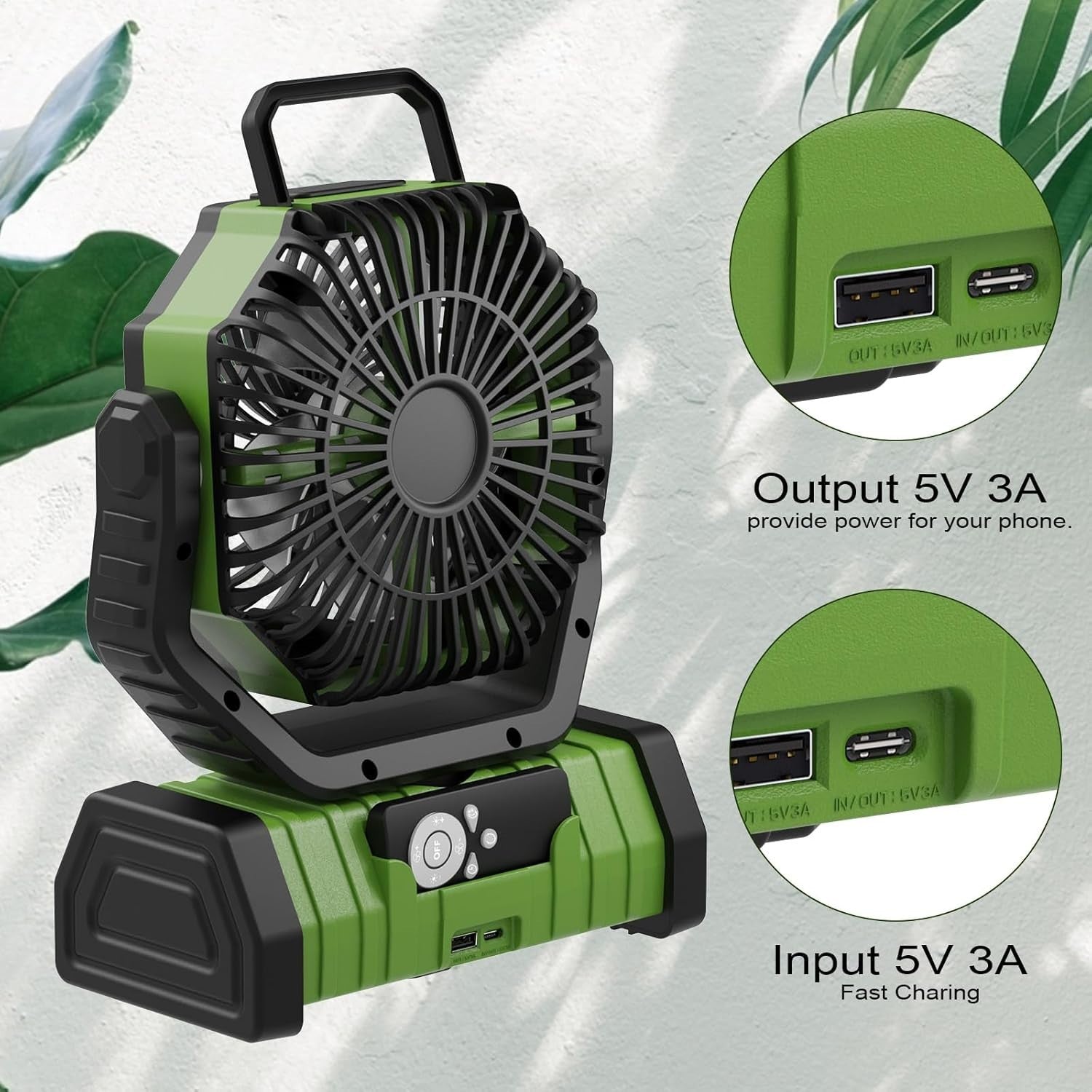 Rechargeable Camping Fan 20000mAh LED Light 4-Speed Portable Cooling USB Remote