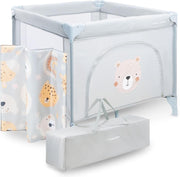 Children's Playpen with Mattress and Transport Bag Teddy Bear Folding Wheels