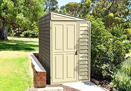 4x8ft Vinyl Garden Shed Metal Roof Lockable Maintenance-Free Ivory