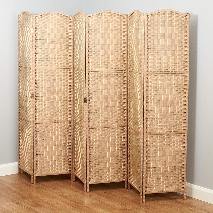 Wicker Folding Room Divider Screen 6 Panel Natural Solid Weave Privacy Partition