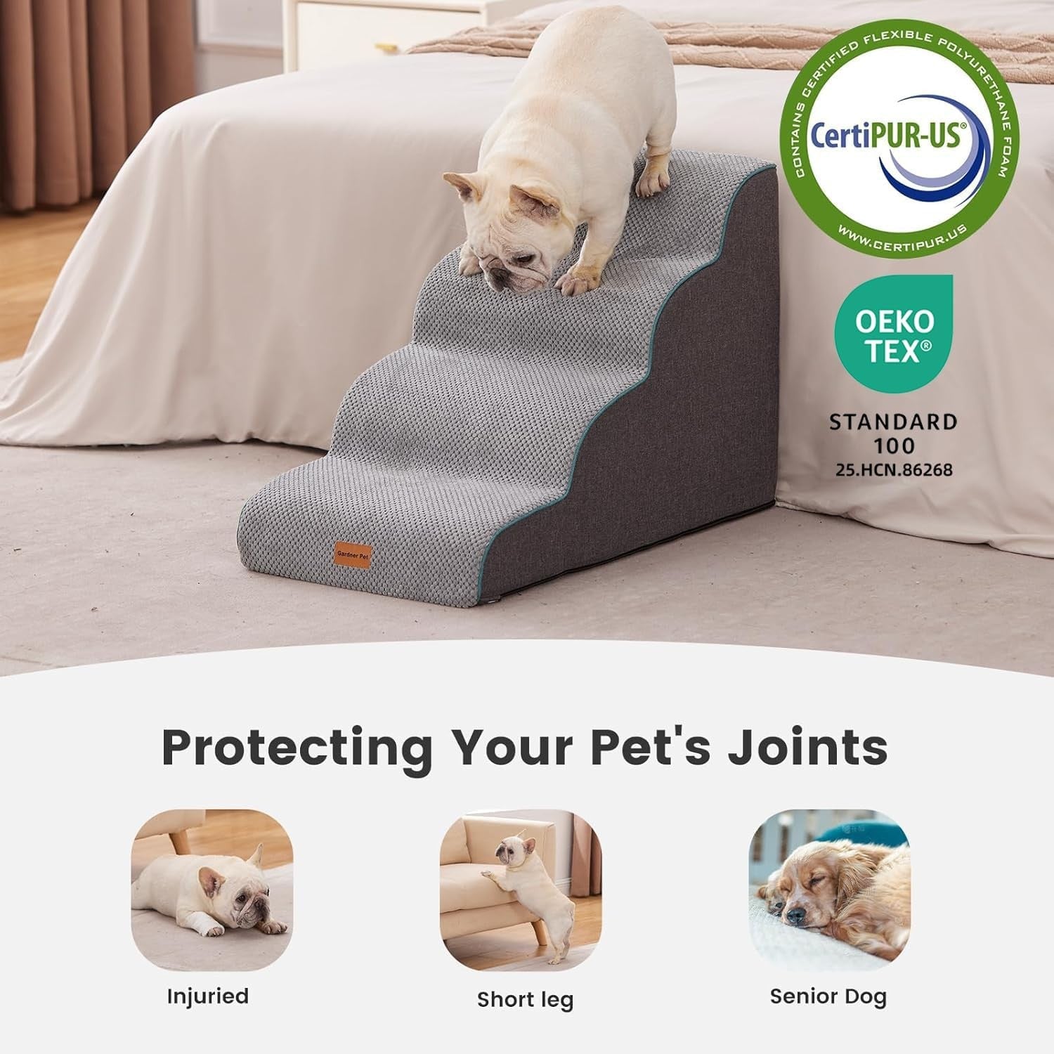 4 Step Dog Stairs Pet Ramp for Bed Sofa Non Slip Washable Grey