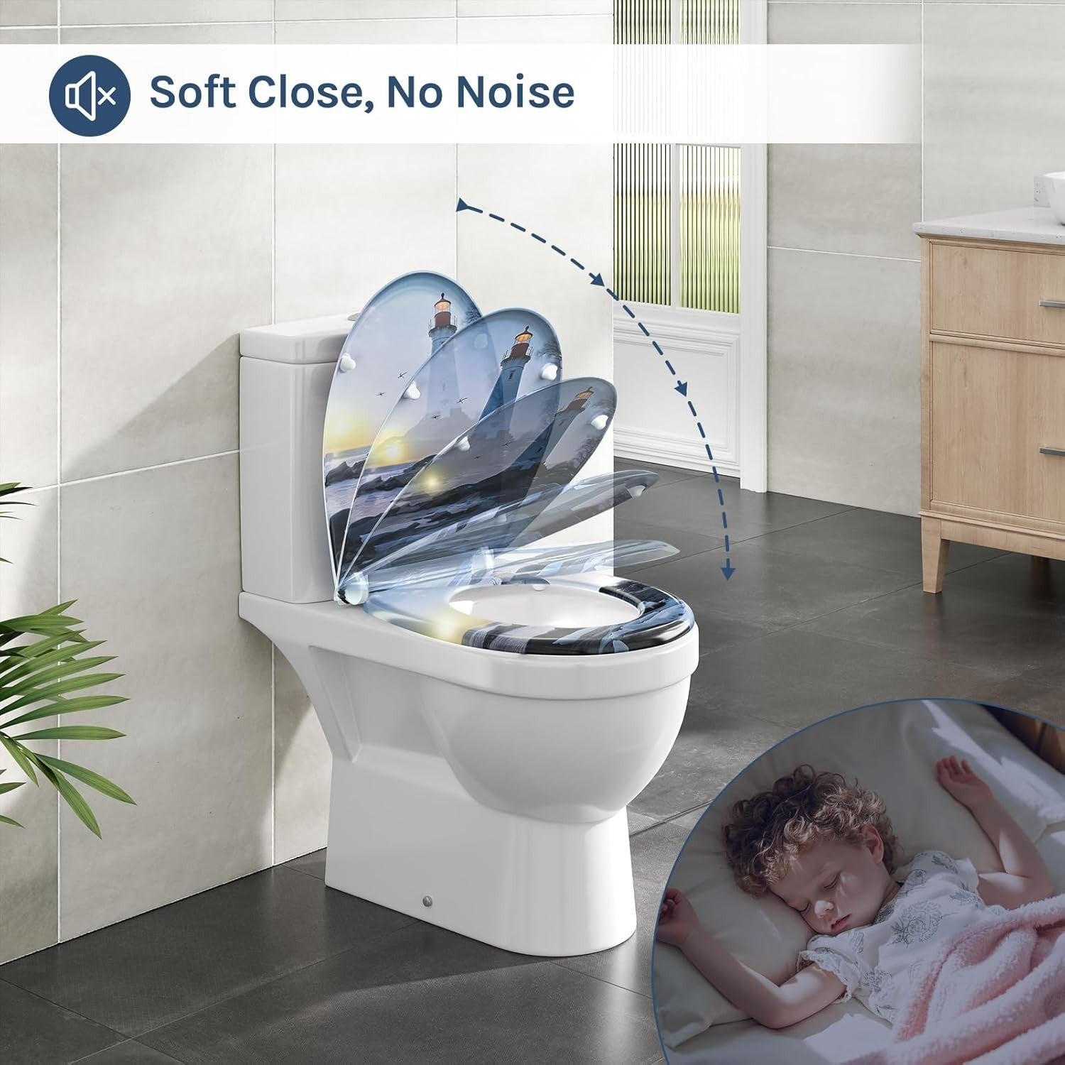 O-Shaped Toilet Seat Soft Close Quick Release Beacon Pattern Top Bottom Mount