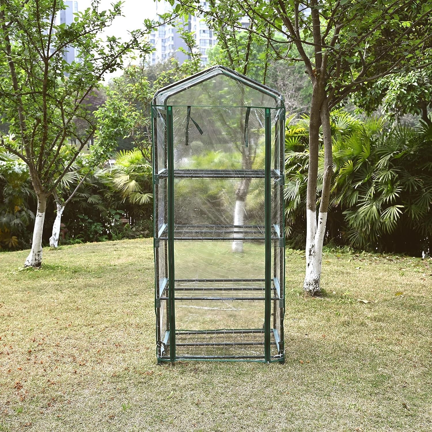 4-Tier Mini Greenhouse | Compact PVC Plant House | Roll-Up Zip Door | Iron Frame