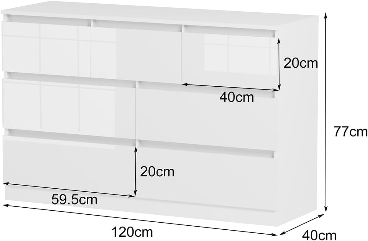 White High Gloss Chest of 7 Drawers Bedroom Storage Modern Unit