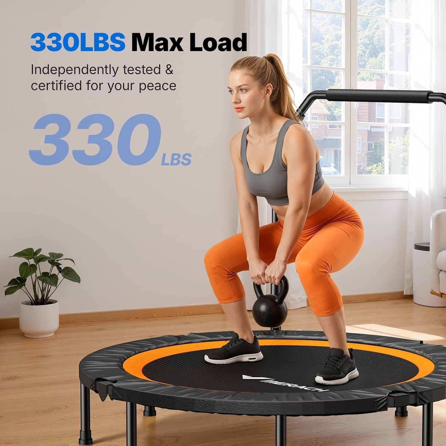 48” Foldable Fitness Rebounder Trampoline Quiet Indoor Exercise 330lb