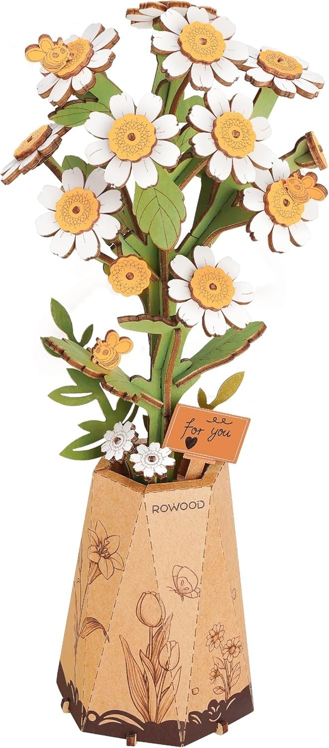 3D Wooden Flower Puzzle DIY Kit - Handmade Floral Model for Home Decor