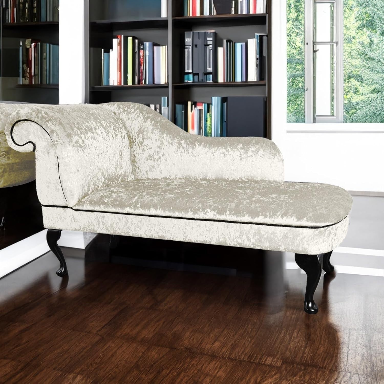 Shimmer Velvet Chaise Lounge Sofa Pearl – Left Hand, UK Handmade