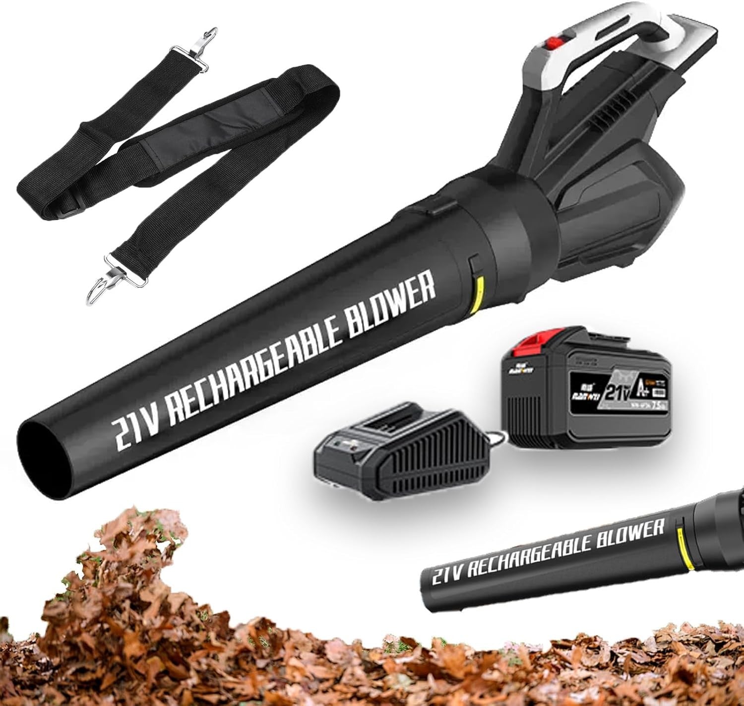 21V Cordless Leaf Blower Vacuum 7.5Ah Adjustable Speed Lightweight Garden