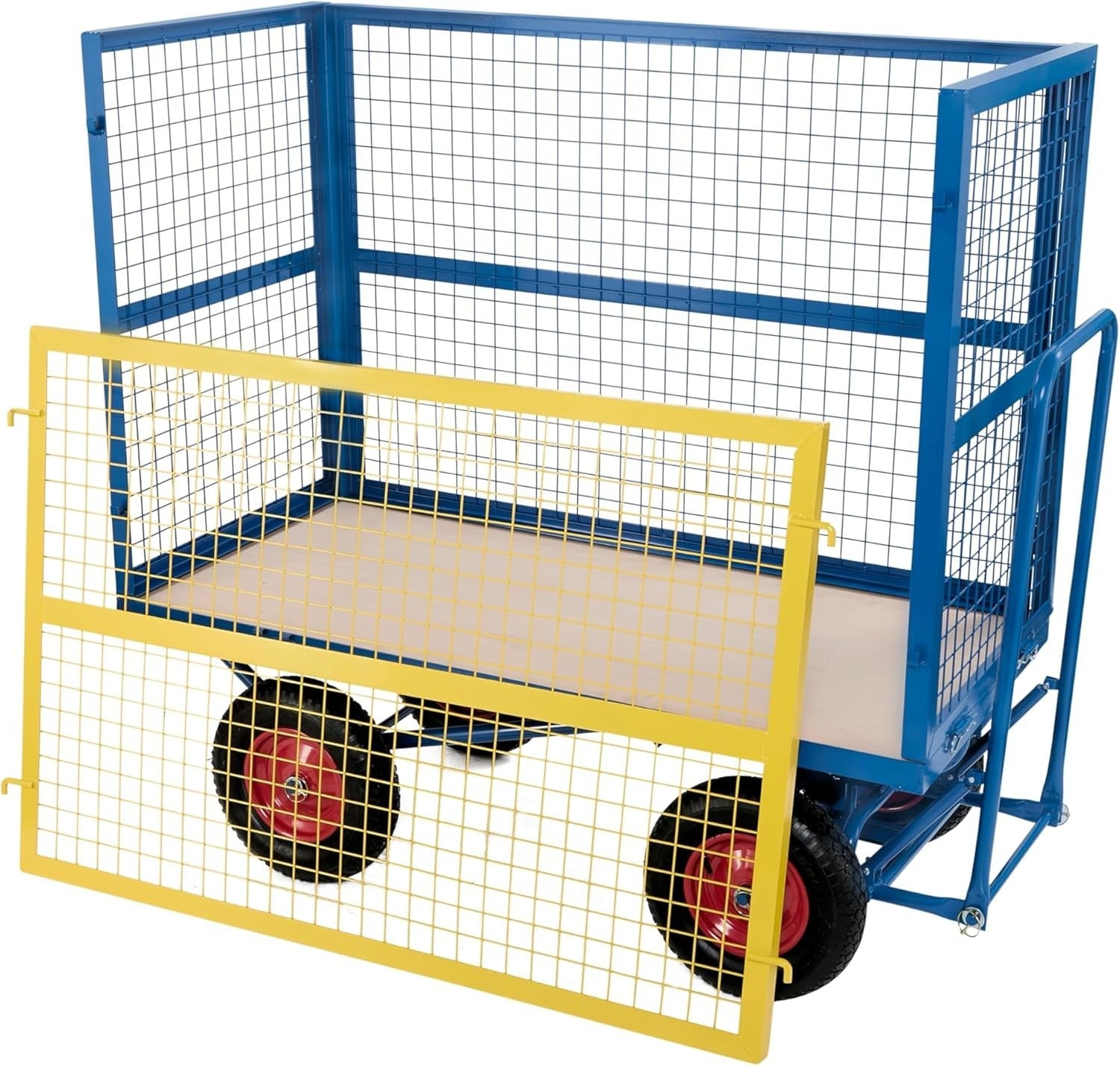 Heavy Duty 1000kg Trolley Mesh Cage Platform Cart Pneumatic Wheels
