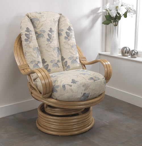 Oak Cane Swivel Rocker Chair 360° Indoor Rattan Lounge Armchair