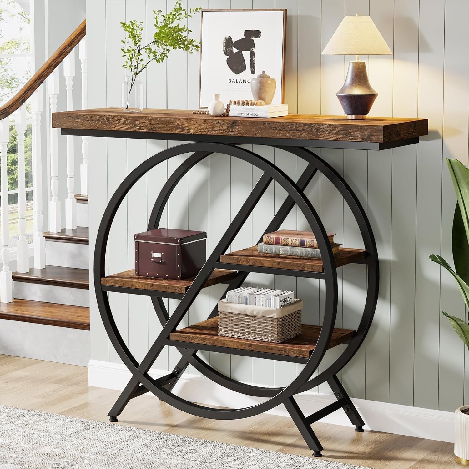 Rustic Entryway Console Table 4-Tier Industrial Shelf Metal Frame 100x30x81cm