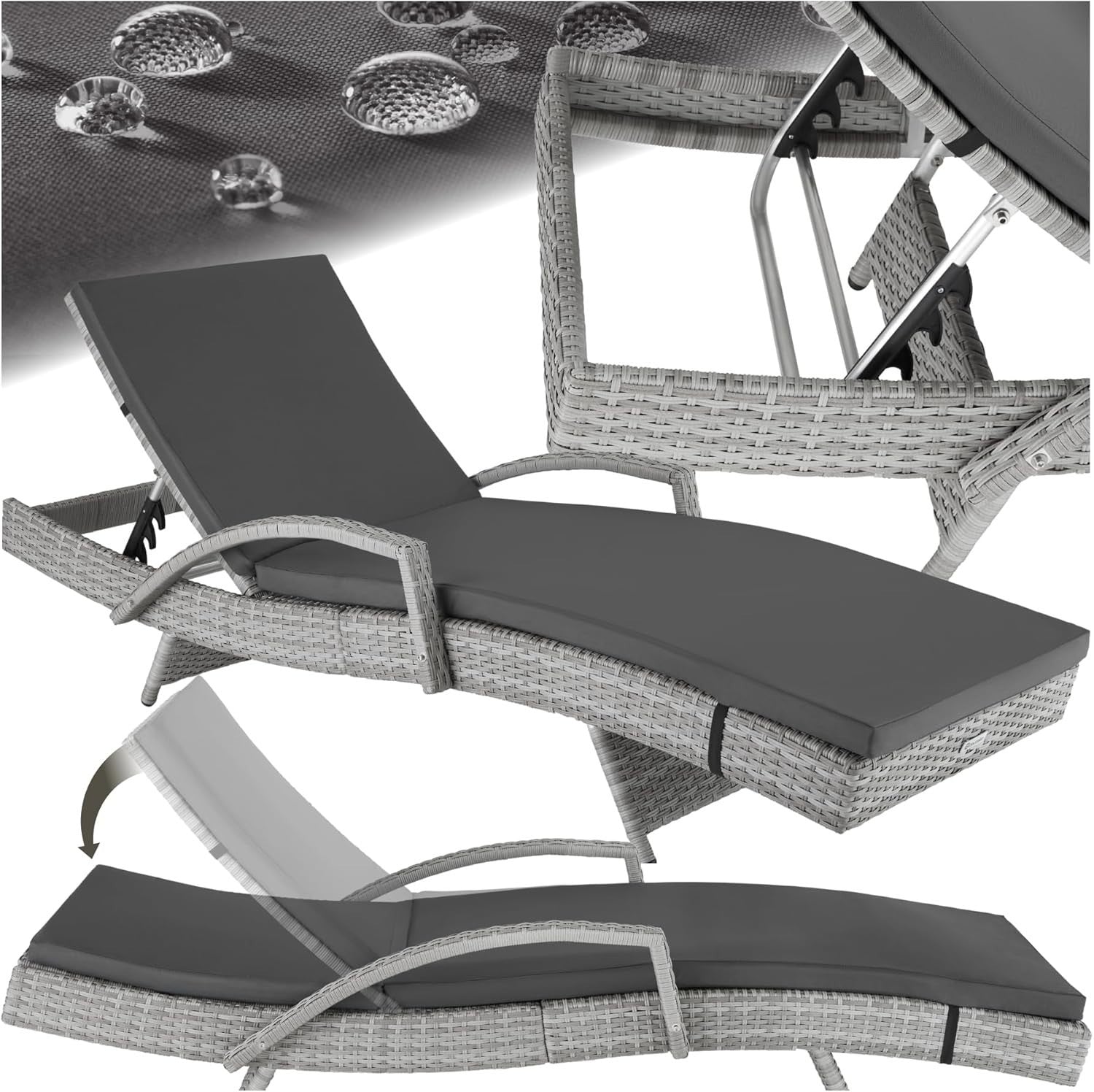 Adjustable Rattan Sun Lounger with Cushion, Weatherproof & Lightweight
