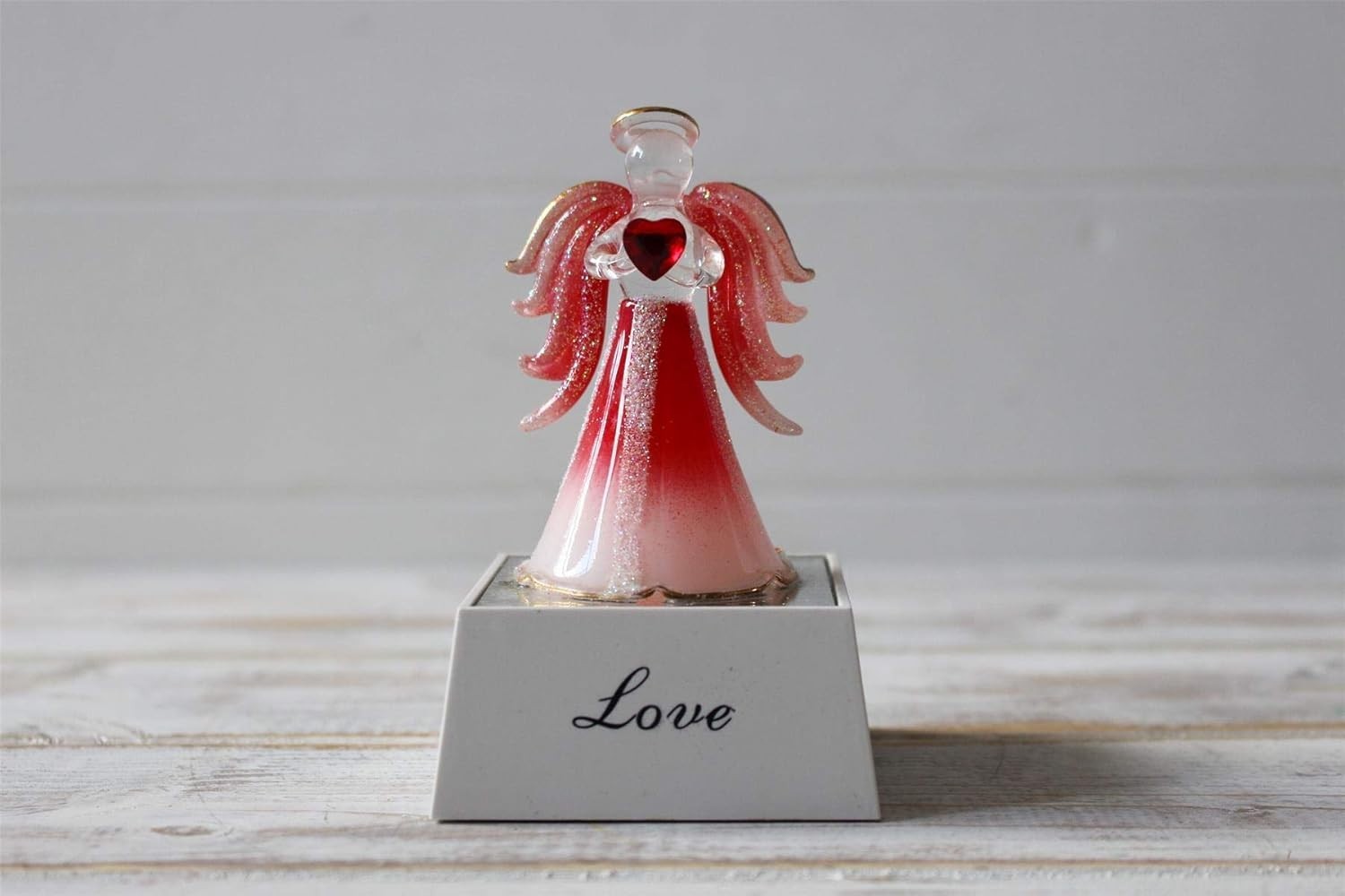 Crystal Glass Love Angel Light Up Ornament Pink LED Gift Decor Glitter Figurine