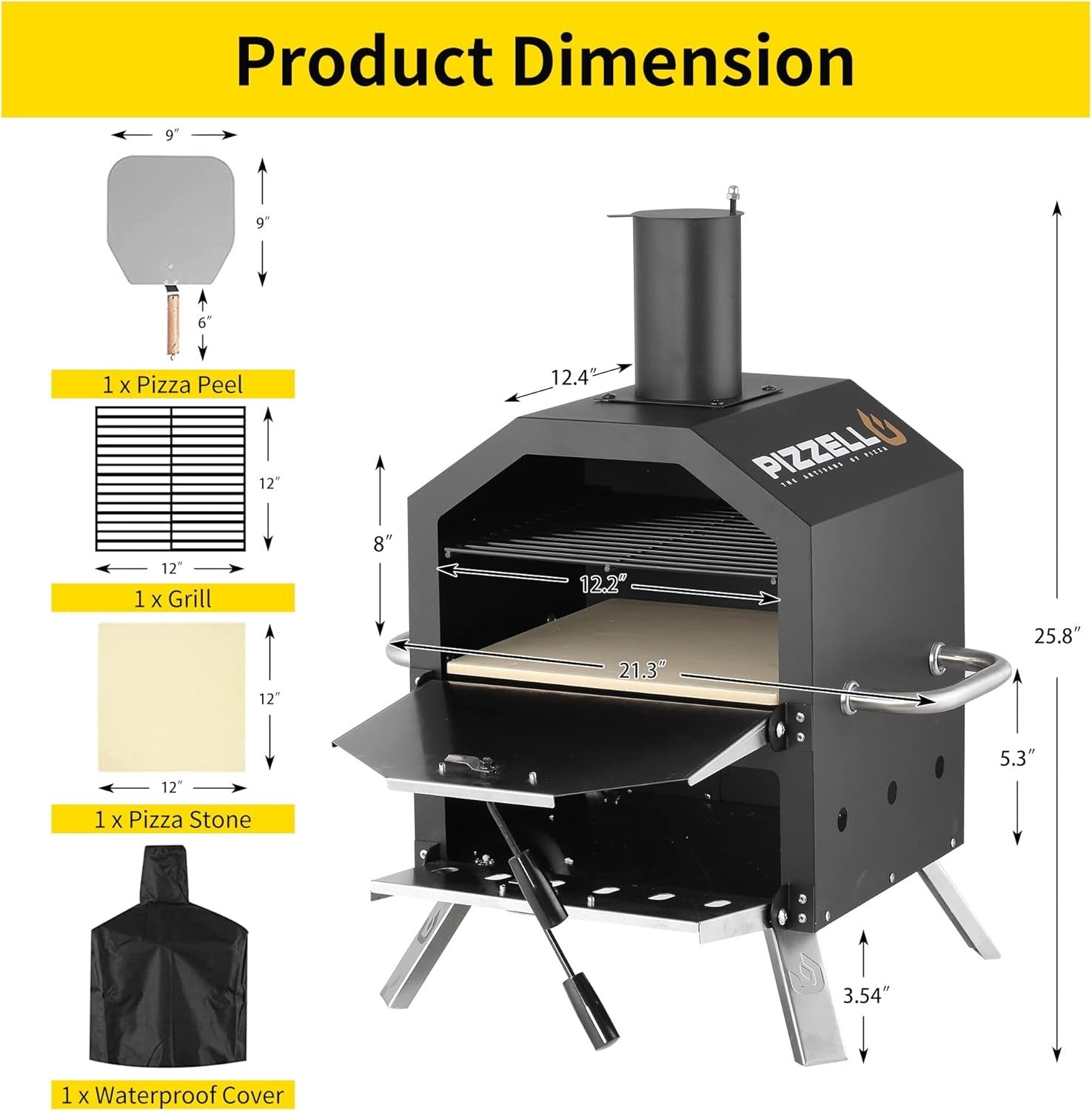 26" Outdoor Wood Fired Pizza Oven | 2-Tier BBQ Grill w/ Stone, Peel & Waterproof