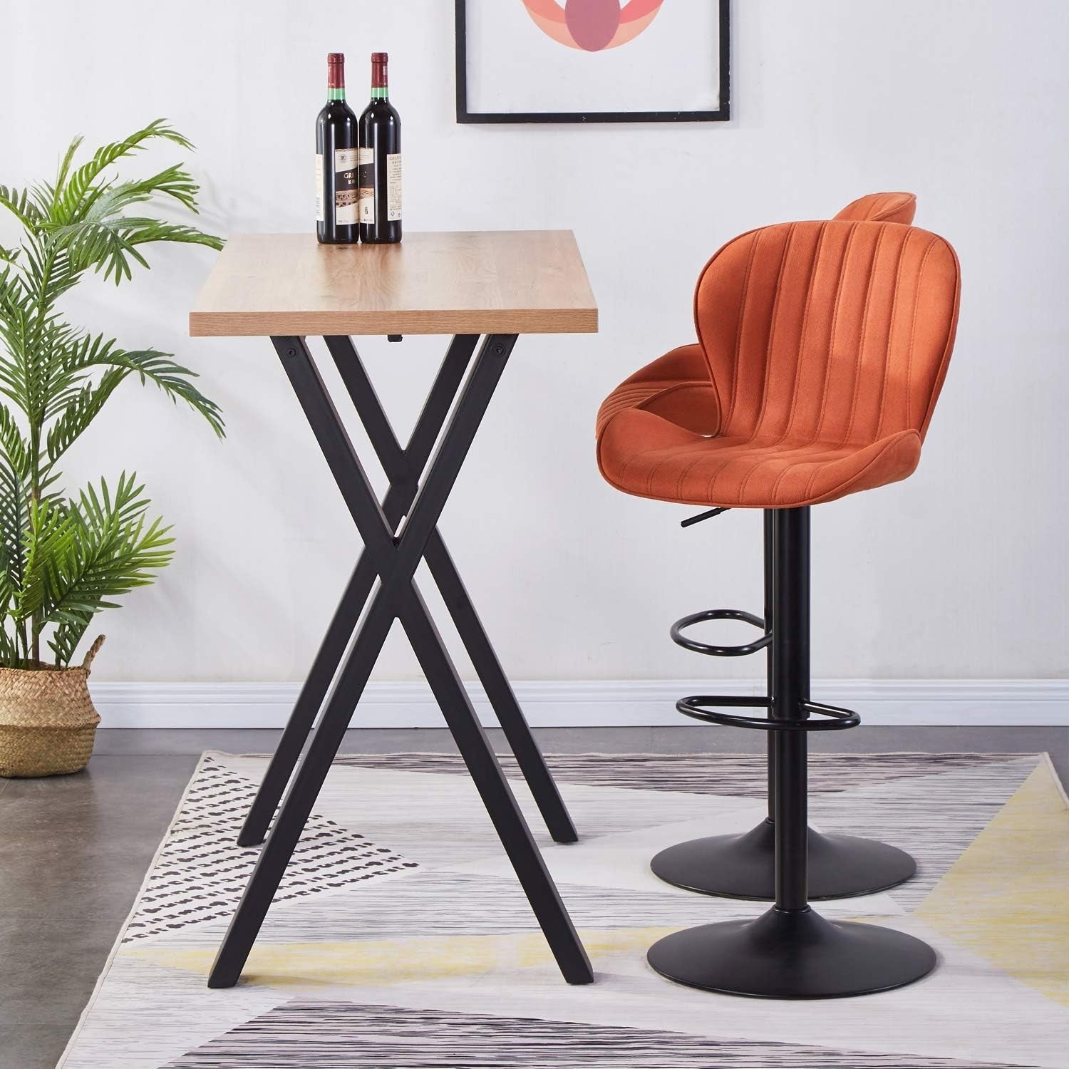 Oak Marble Effect Breakfast Bar Table with Metal Legs – Modern Counter Dining
