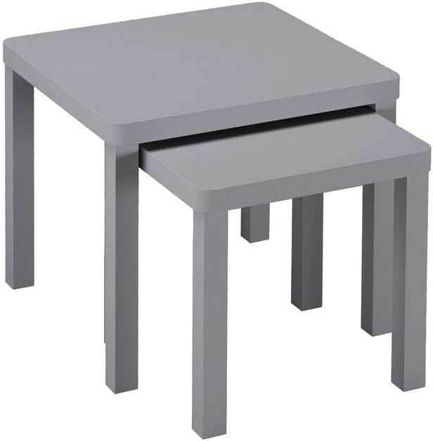Space Saving Grey Nesting Side Coffee Tables Set 2 Square Wood End Table