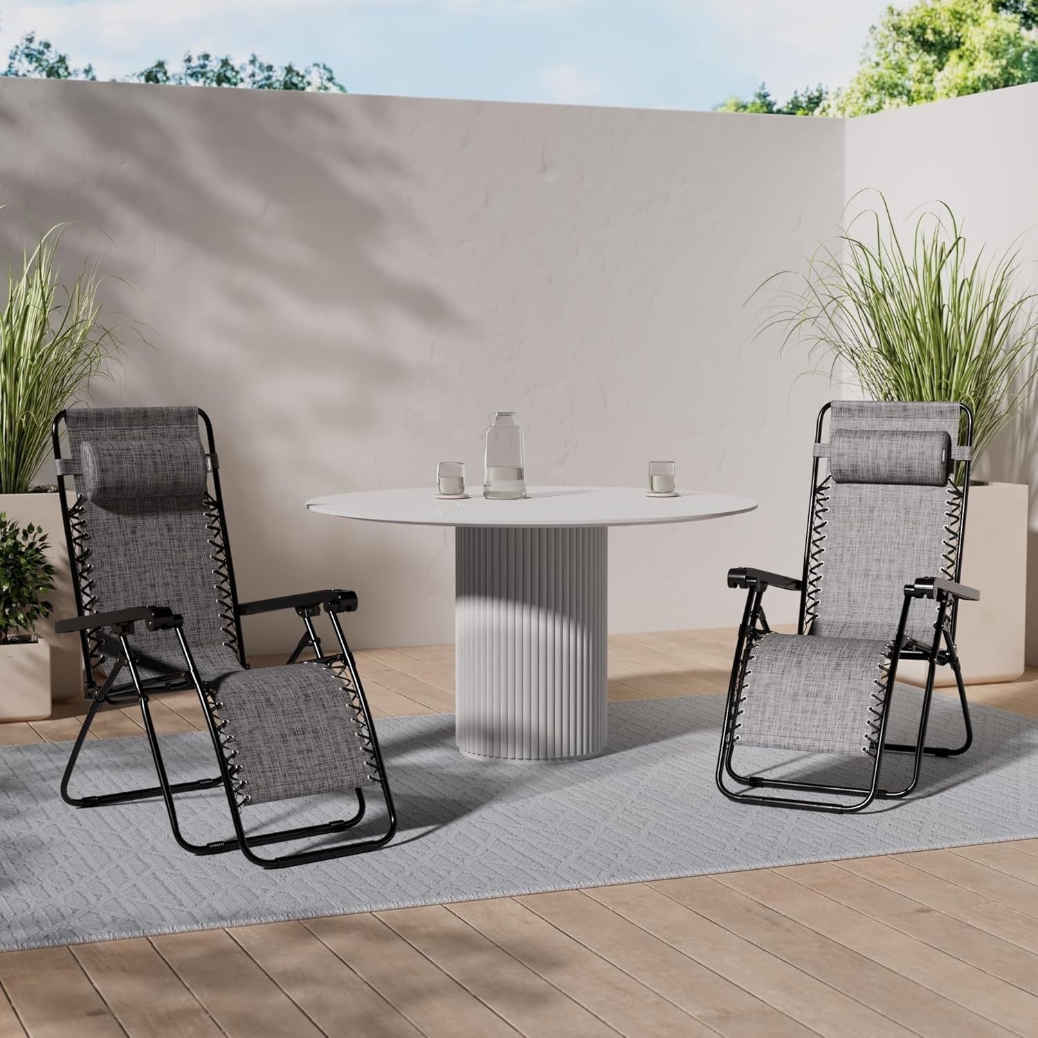 Zero Gravity Reclining Garden Chairs Set - Foldable Outdoor Loungers Grey