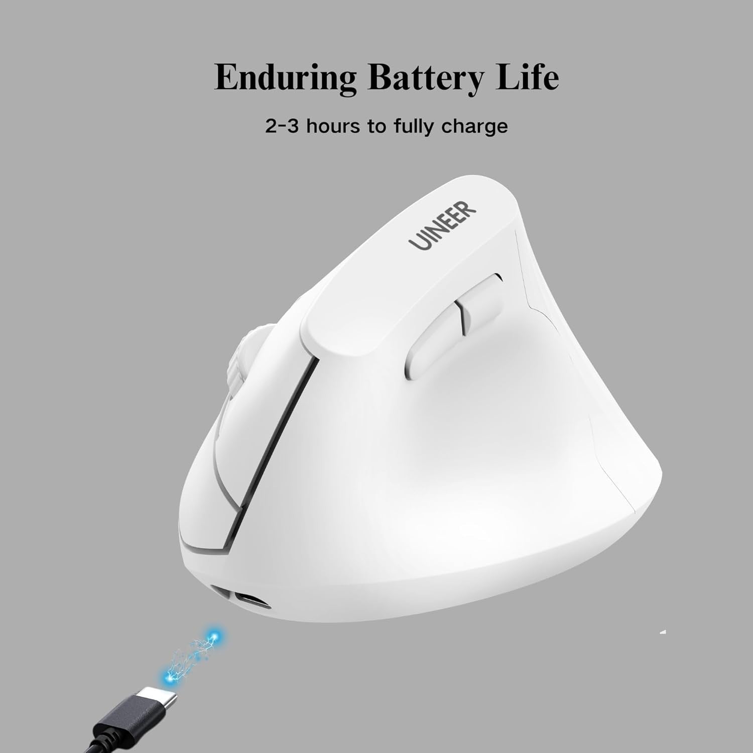 Vertical Wireless Ergonomic Mouse Bluetooth Rechargeable White