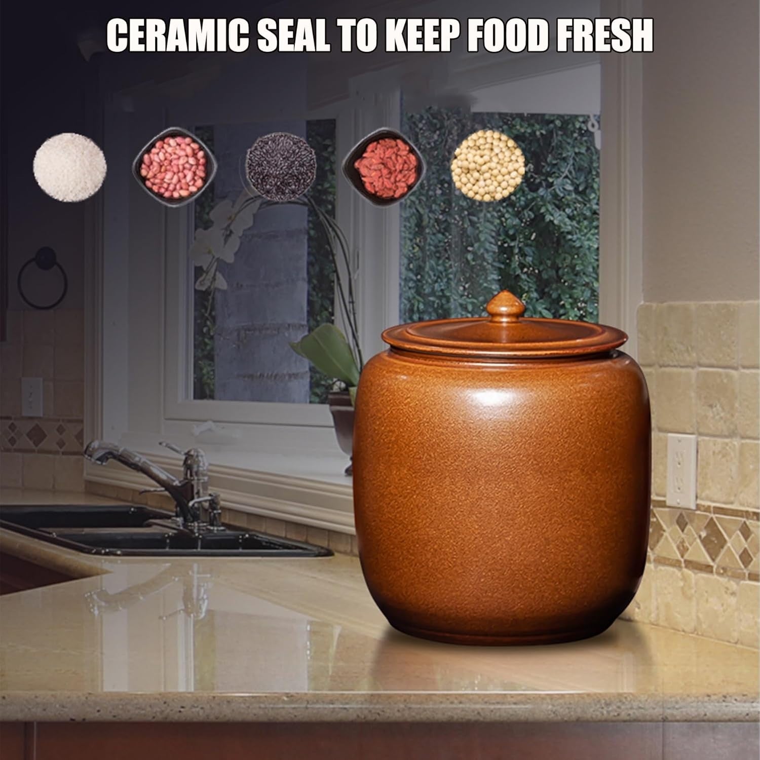 10KG Ceramic Rice Storage Container Airtight Grain Keeper Kitchen Bin