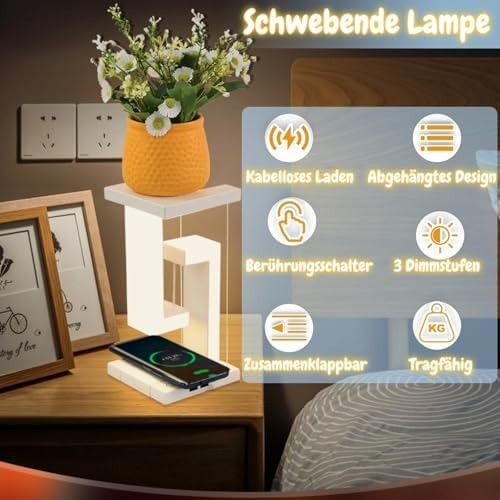 Finish Magnetic Levitating Desk Lamp LED Touch Lamp 3-Level Wireless Charger