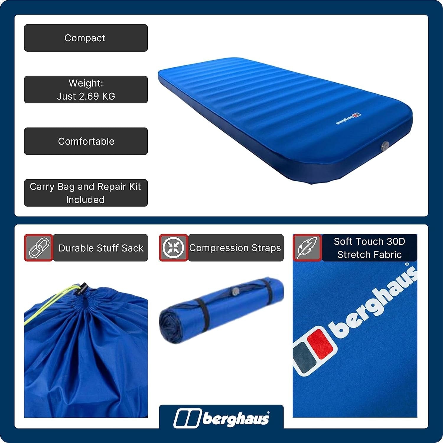 Single Self-Inflating Camping Mat Air Bed Lightweight Compact