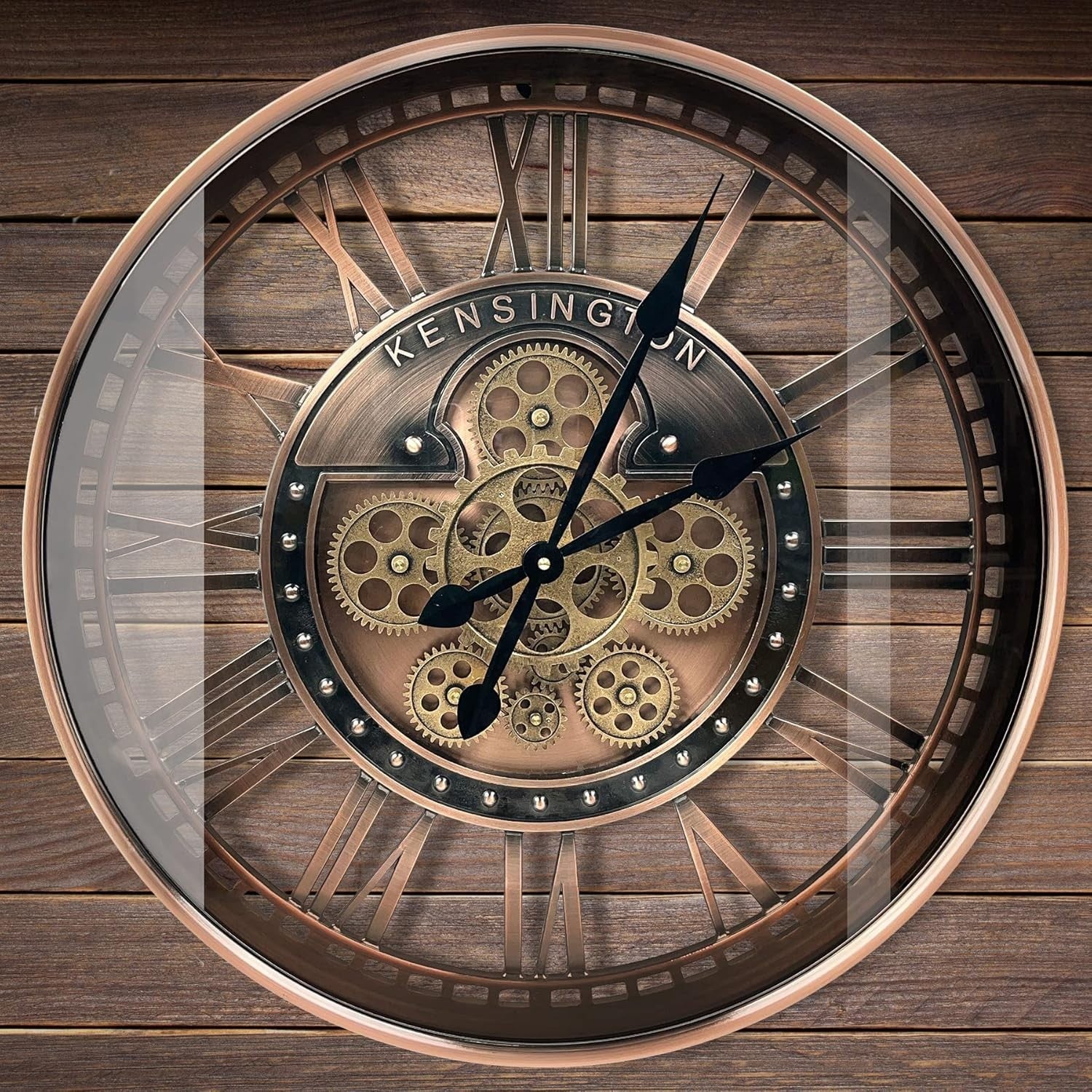 21" Copper Wall Clock Moving Gears Steampunk Industrial Metal Retro