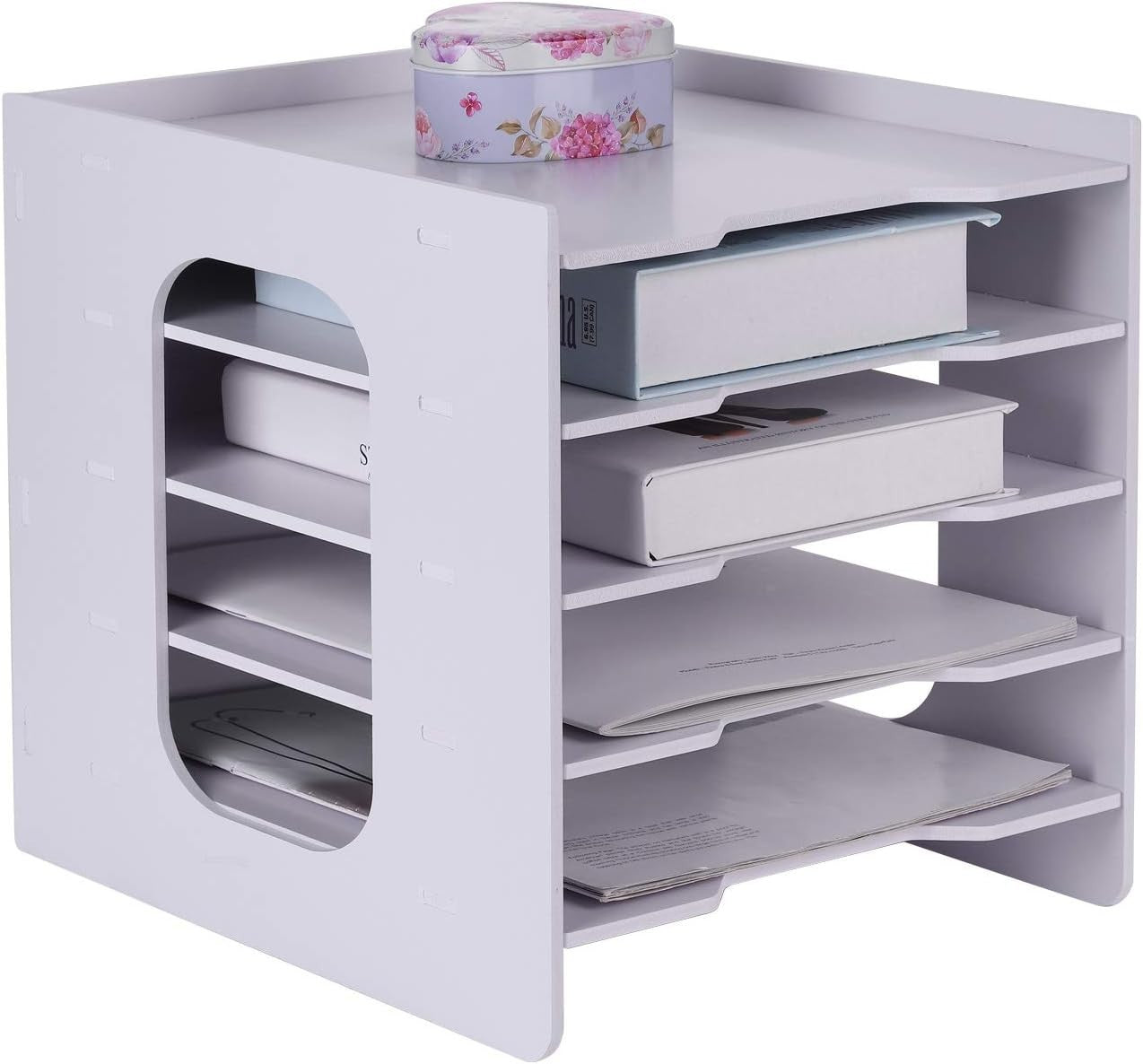 5 Tier Desk File Organizer A4 Paper Tray Wood Desktop Storage Rack