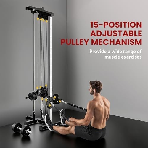 Adjustable Wall Mount Cable Machine, 15-Position Dual Pulley System Home Gym