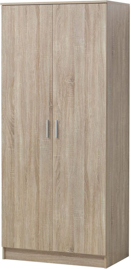 Oak Effect Wardrobe with Shelves & Rail – Bedroom Storage Double Doors