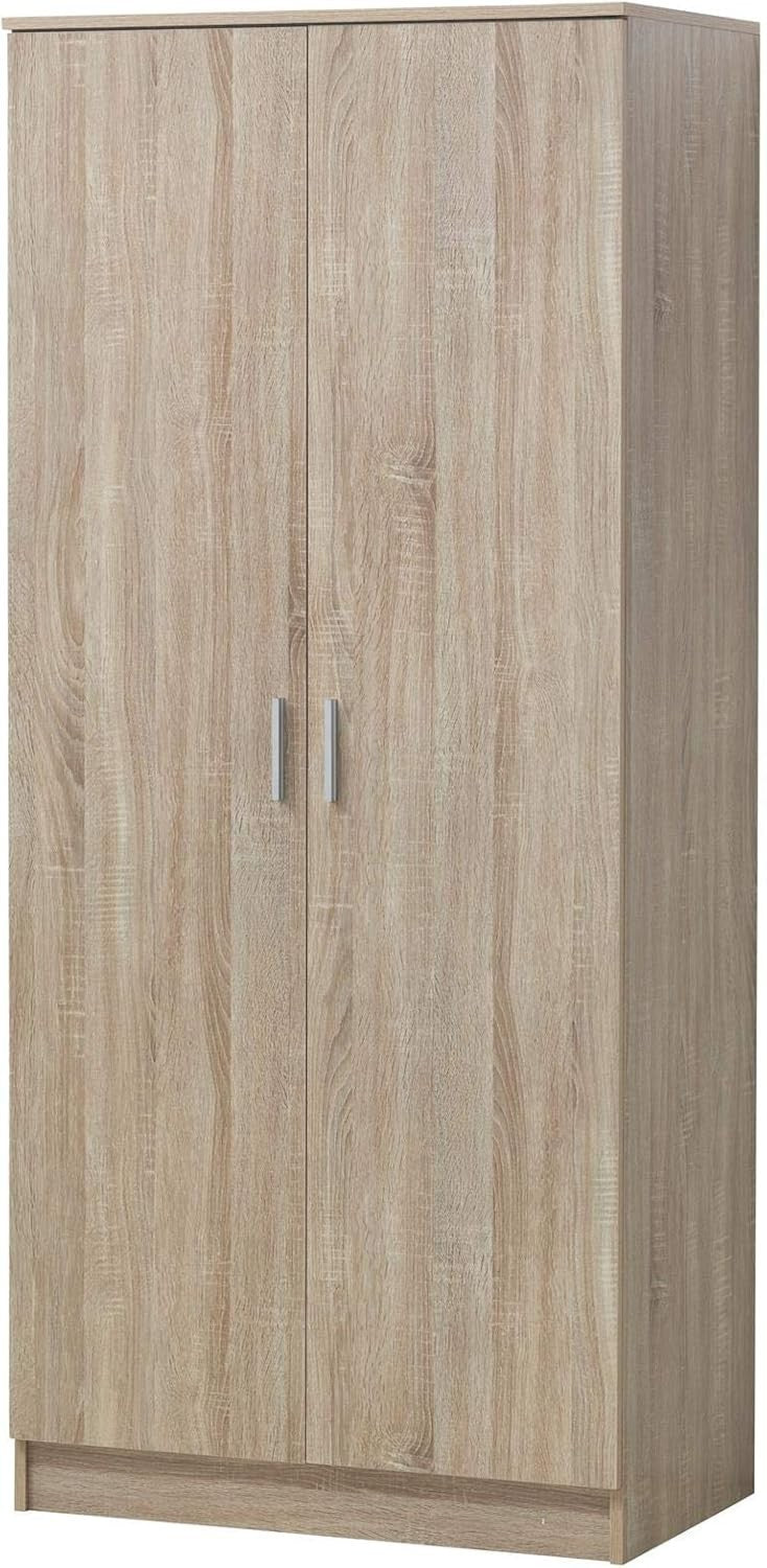 Oak Effect Wardrobe with Shelves & Rail – Bedroom Storage Double Doors