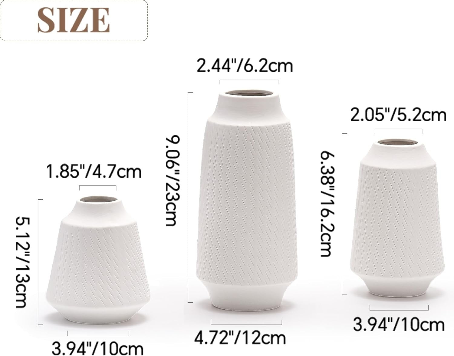 Ceramic Vase Set of 3 White Textured Flower Vases Modern Boho Decor