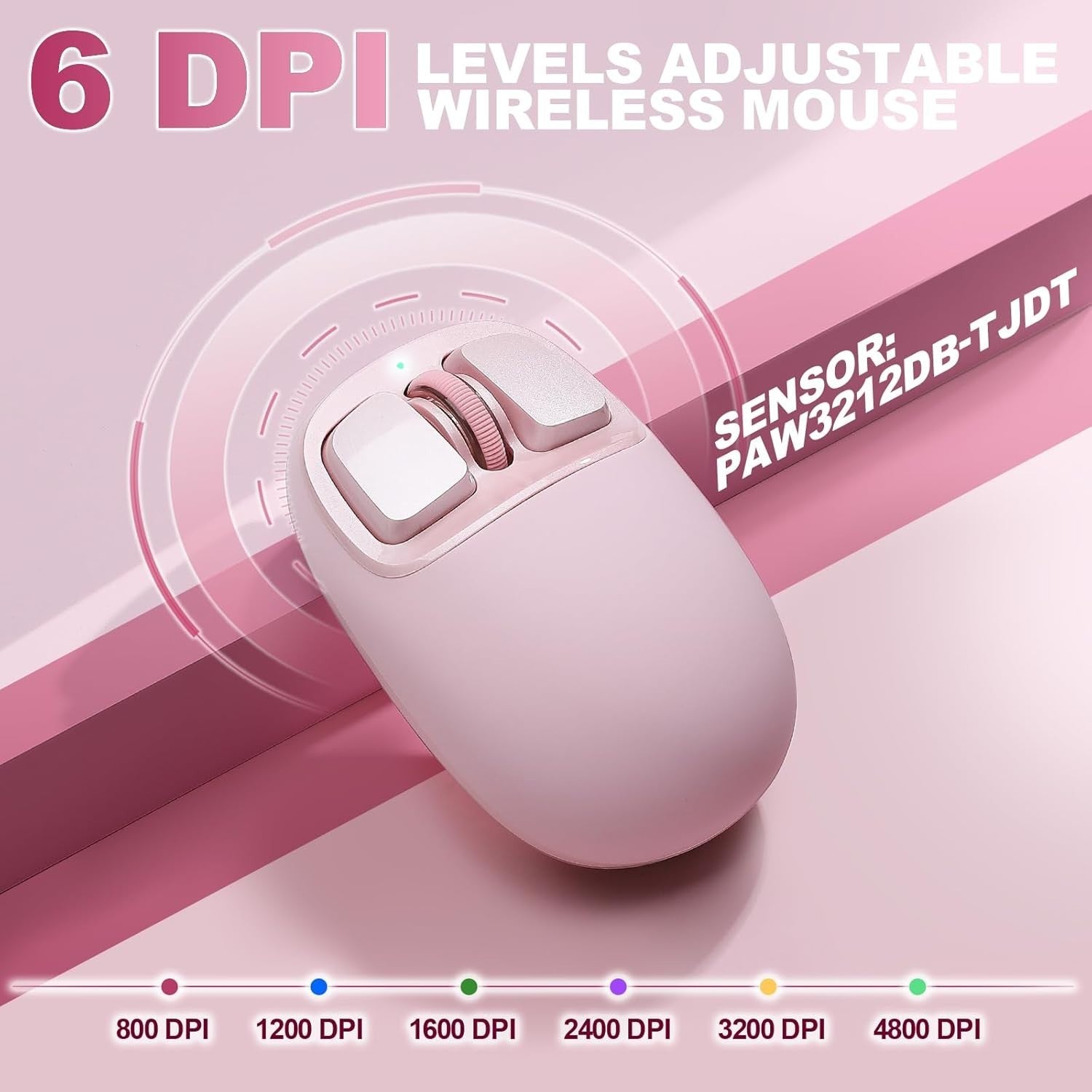 4800 DPI Wireless Mouse Bluetooth 2.4G USB-C Programmable Pink