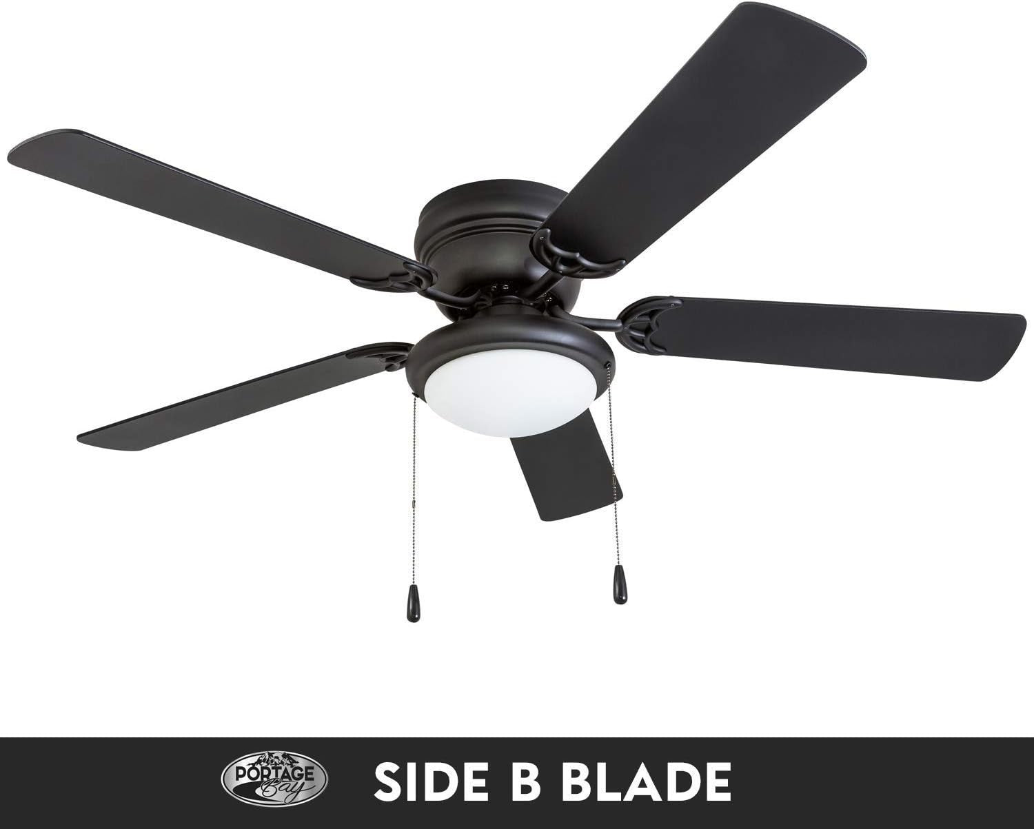 Portage Bay 52" Ceiling Fan with Light, Reversible Blades, Matte Black