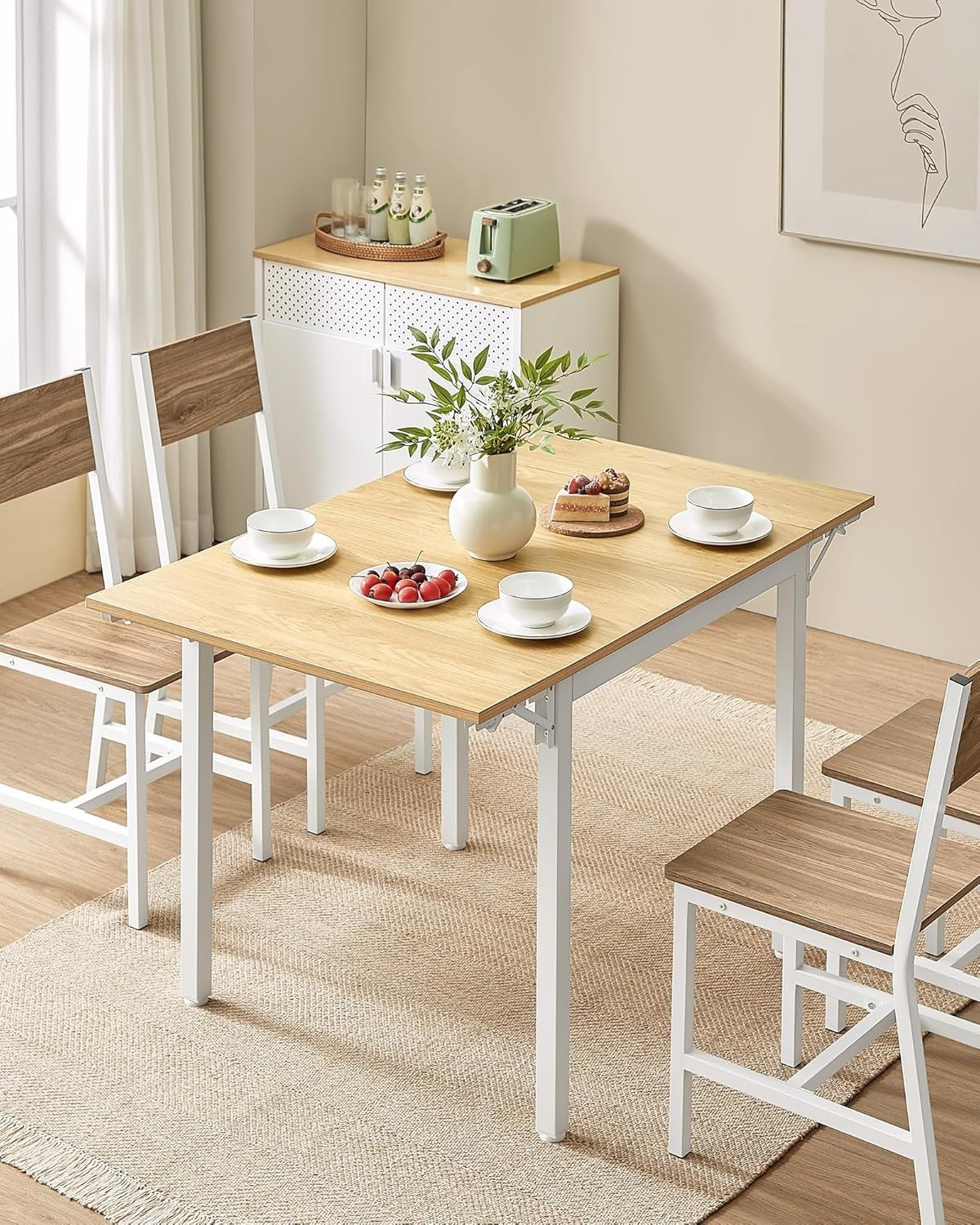 Foldable Dining Table Oak White Drop Leaf Small Space Kitchen 2–4 Seater