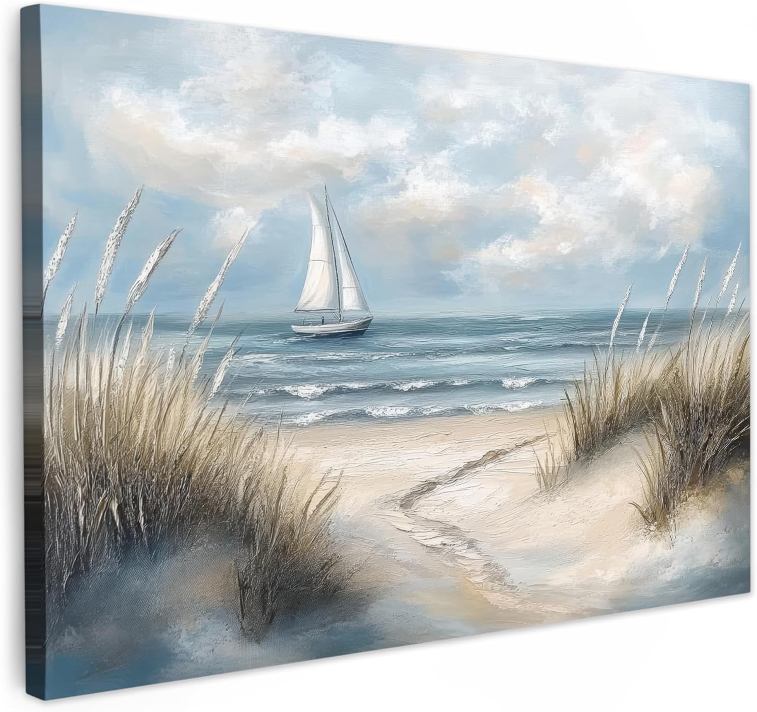 Beach Sailboat Canvas Wall Art 60x40cm Framed Coastal