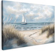 Beach Sailboat Canvas Wall Art 60x40cm Framed Coastal