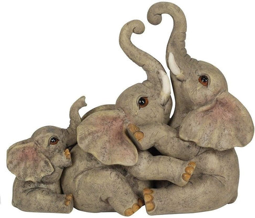 Grey Elephant Family Ornament Rustic Resin Decor 12.5x14cm Sentimental Gift Home