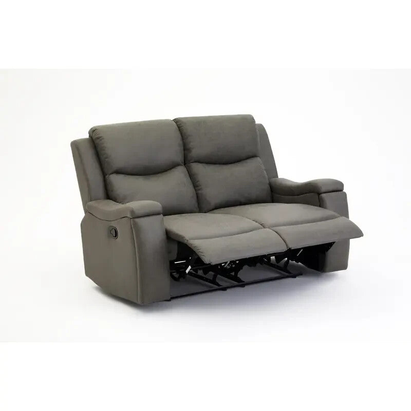 2 Seater Recliner Sofa Faux Leather Manual Grey PU Lounge Cup Holder