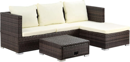 4-Seater Rattan Garden Sofa Set Reclining Lounger Storage Table Outdoor Patio