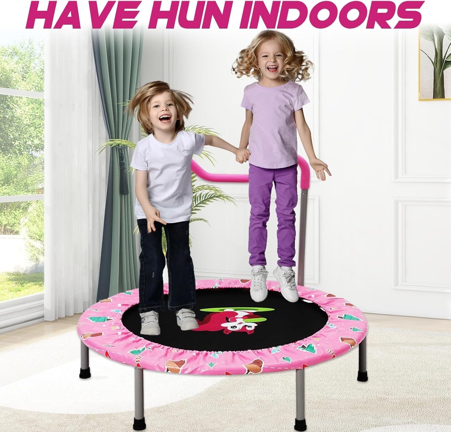 36in Toddler Trampoline Adjustable Handle Foldable Indoor Outdoor