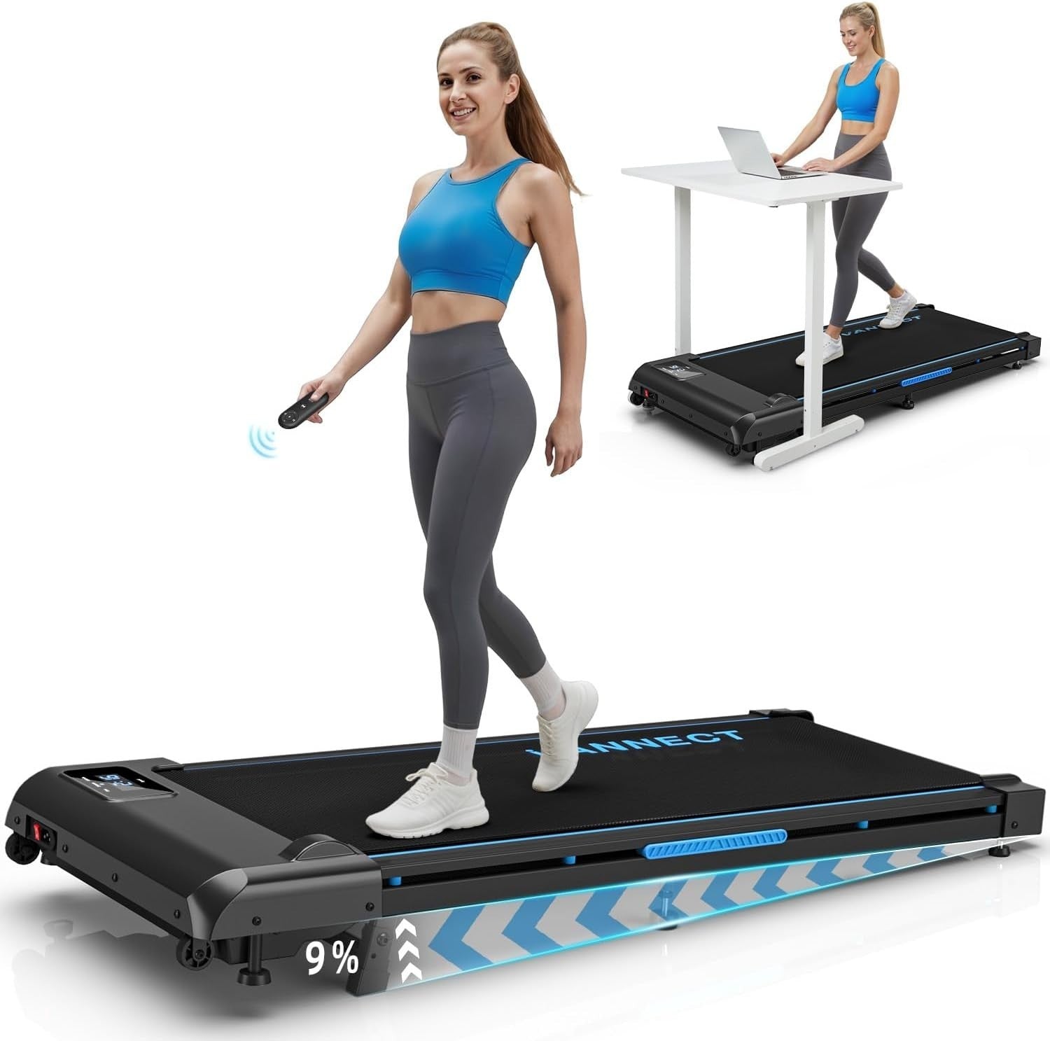 4-in-1 Walking Pad Treadmill with 9% Incline 1-10KM/H LED Remote
