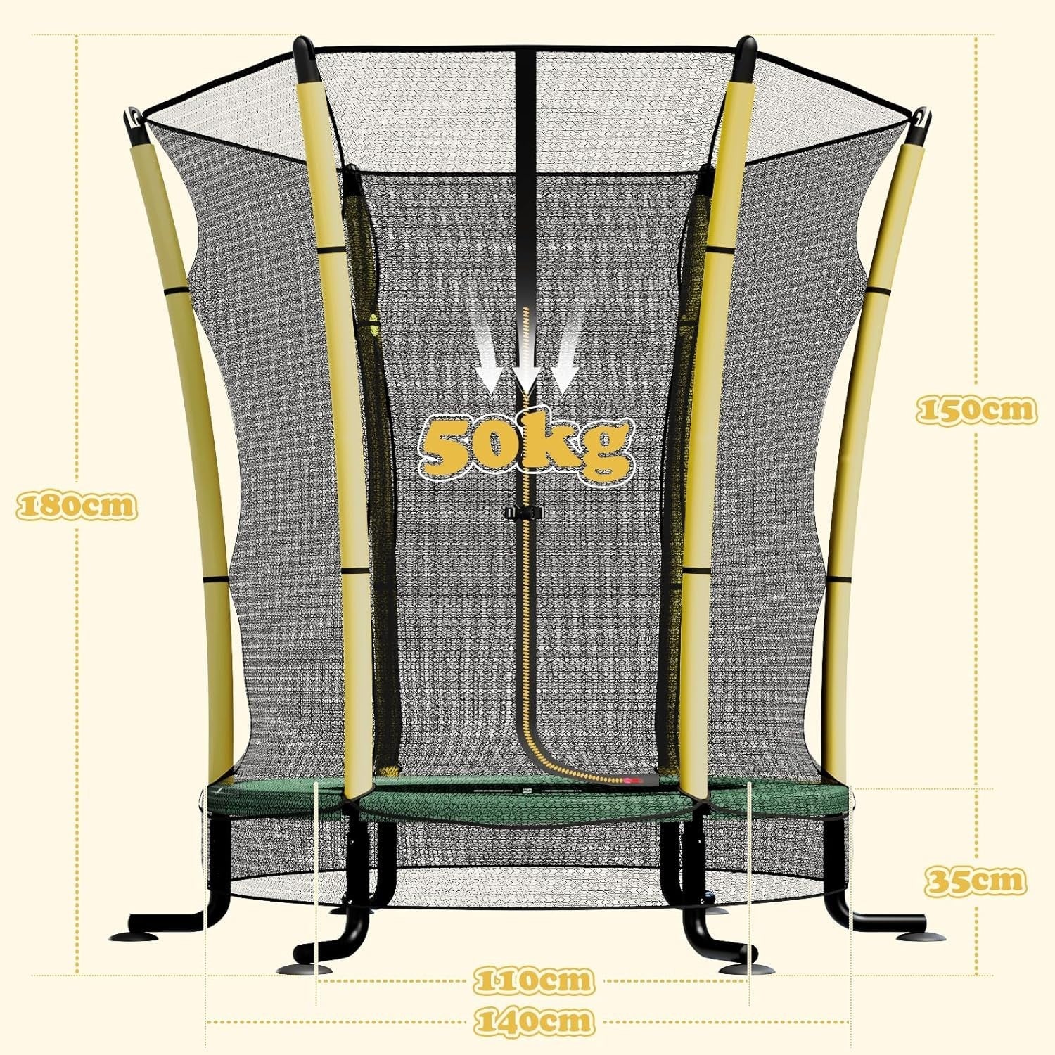 55in Kids Trampoline with Safety Enclosure Indoor Outdoor Anti-Slip