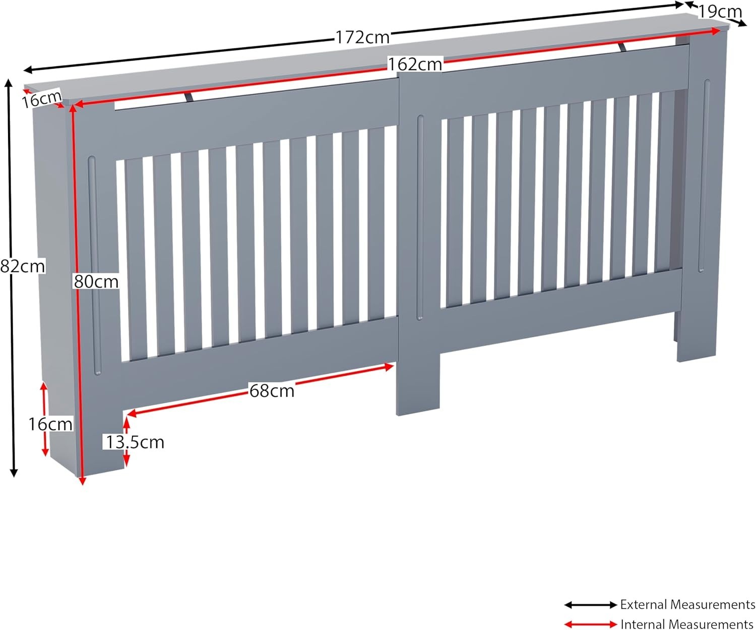 Extra Large Grey Radiator Cover | Modern MDF Slatted Heating Cabinet Cover