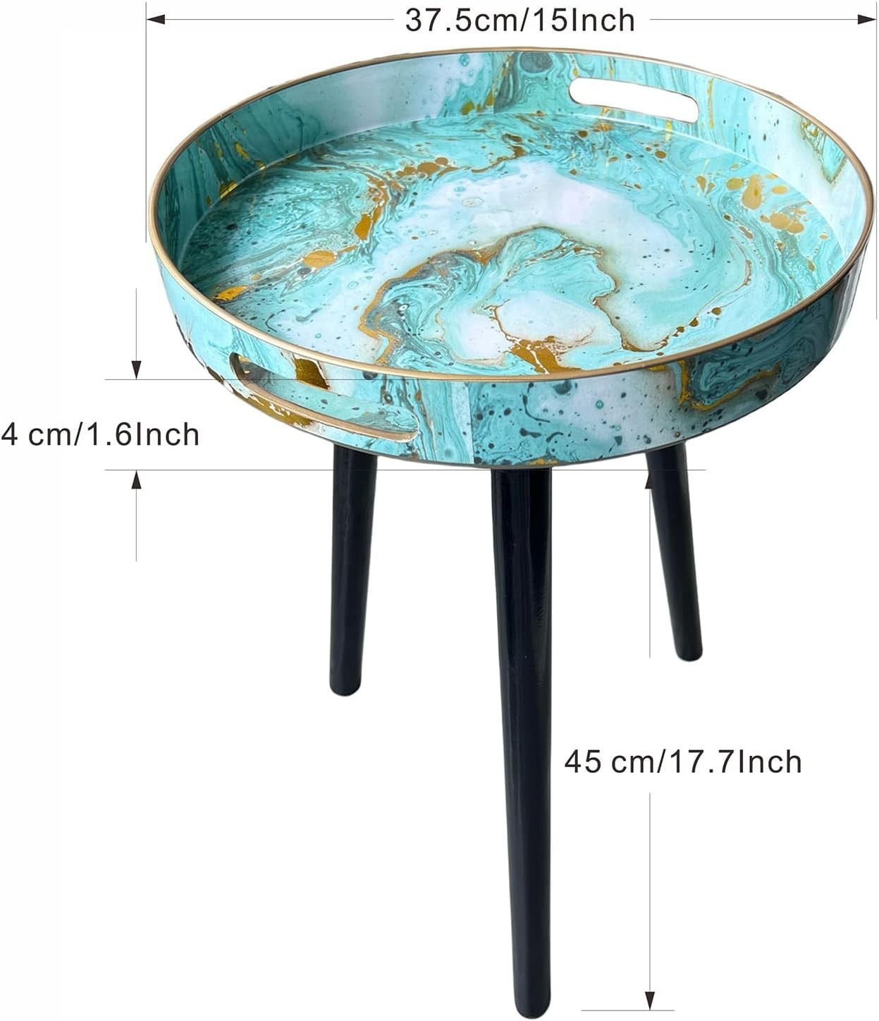Round Side Table with Detachable Legs – 50x38x38cm Marble Green